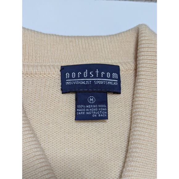 Vintage Nordstrom Merino Wool Collared Deep Cardigan Sweater Button Bottom Cream - Picture 6 of 8